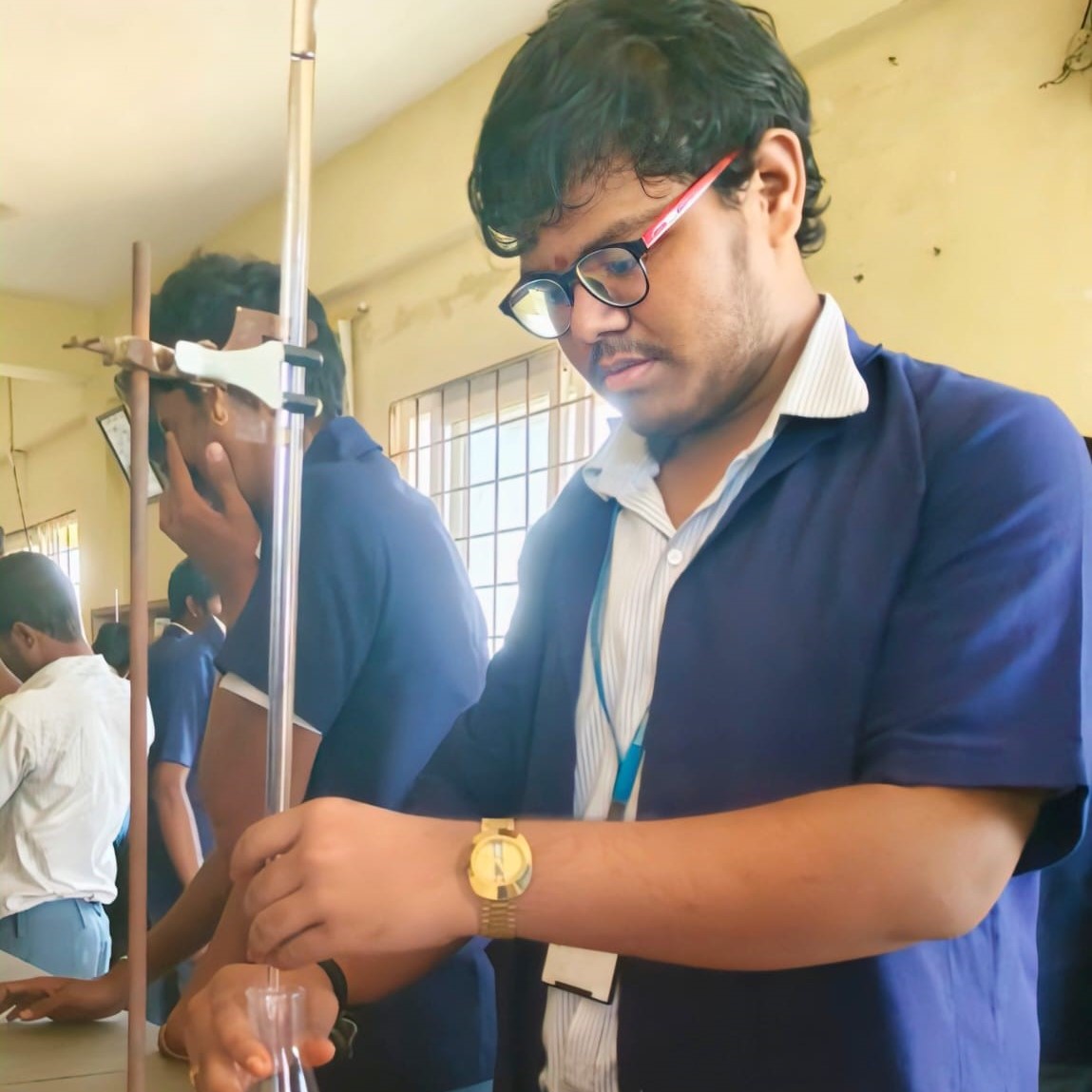 Sreeraj Dabbiru Playing with Chemicals under careful supervision of faculty